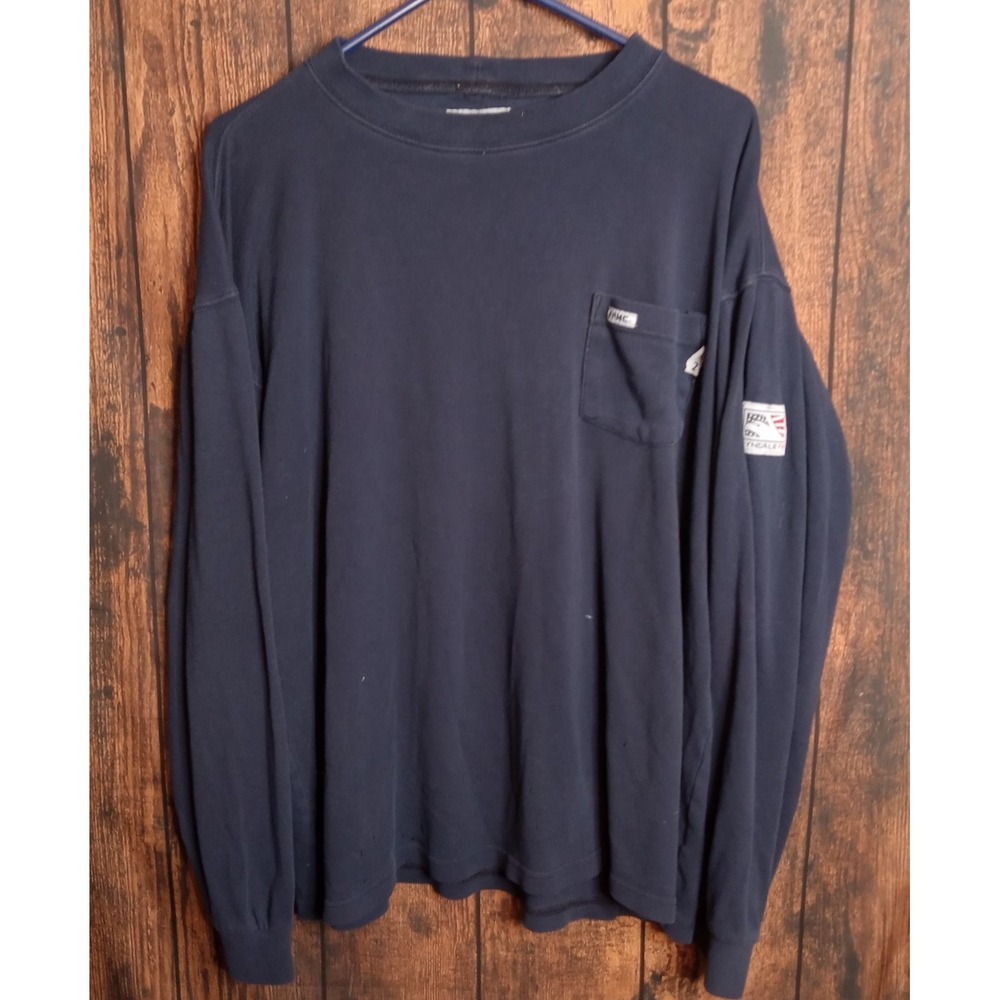 Tyndale FR Long Sleeve Crew Neck‎ Pocket T-Shirt Size Large Blue USA
